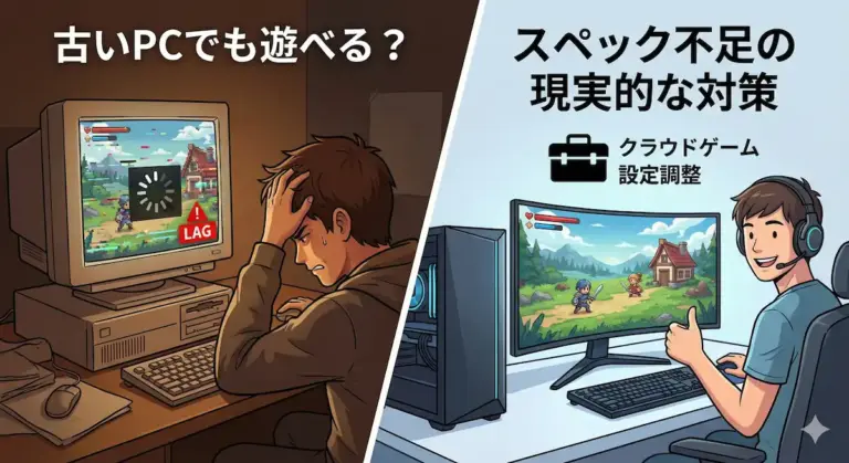 古いゲーミングPCでスペック不足に悩むイメージ画像
