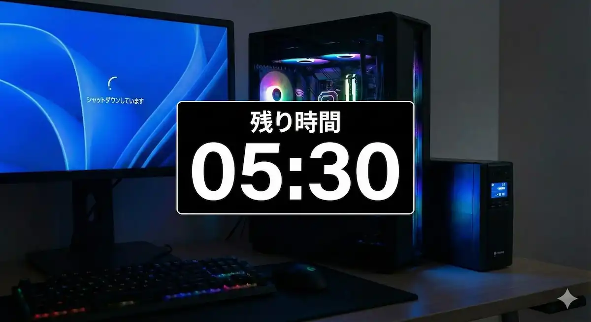 UPS稼働中にPCをシャットダウンするイメージ